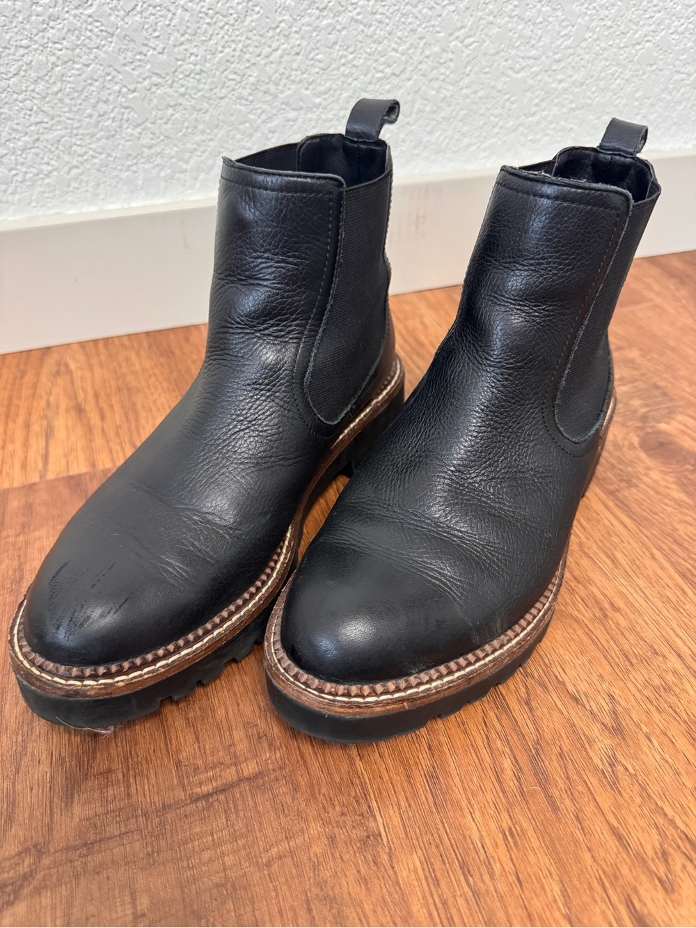 Women’s Black Leather Chelsea Boots with Lug Sole